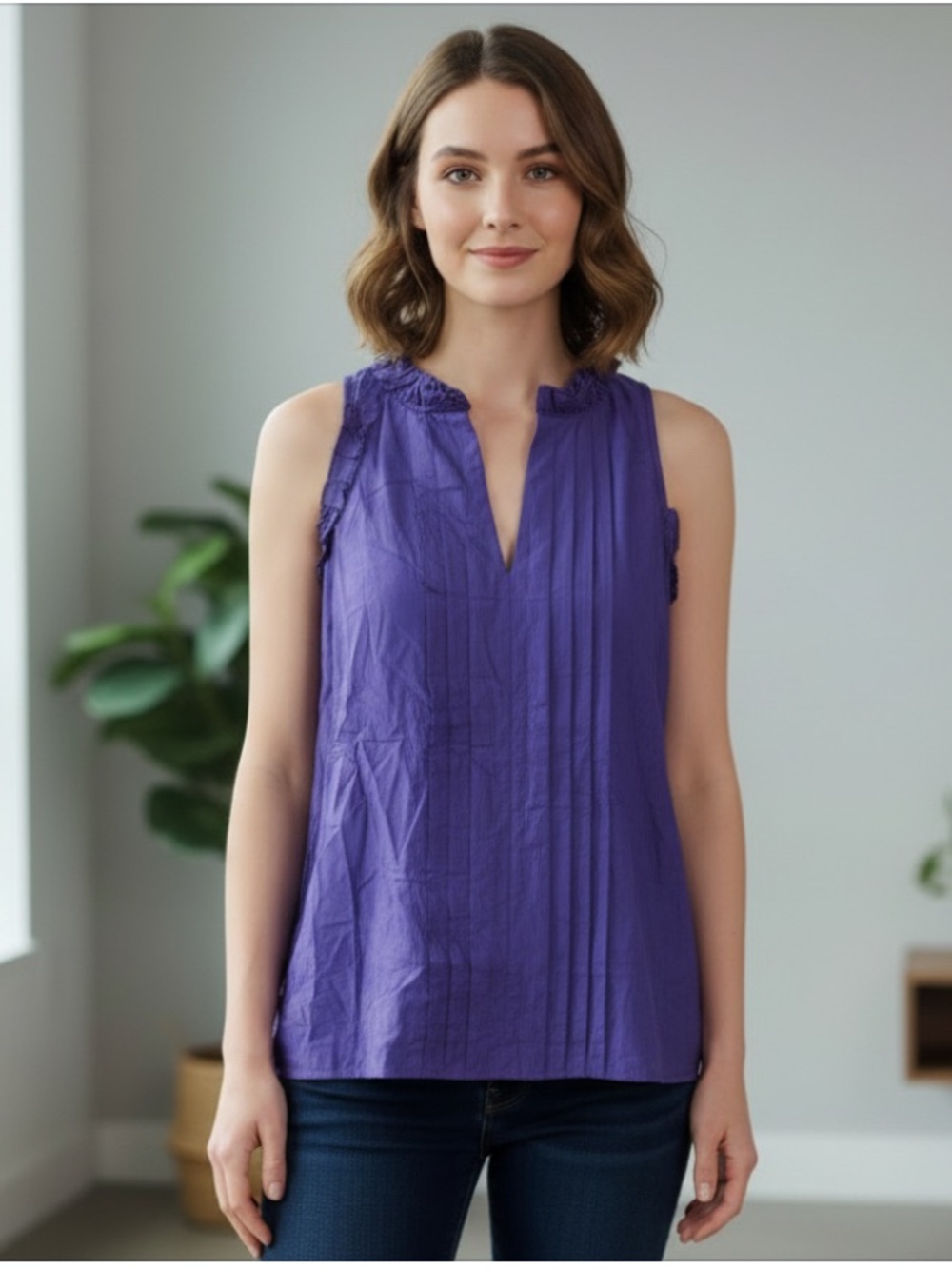 Conbipel silk Purple Ruffled Sleeveless Blouse Italy